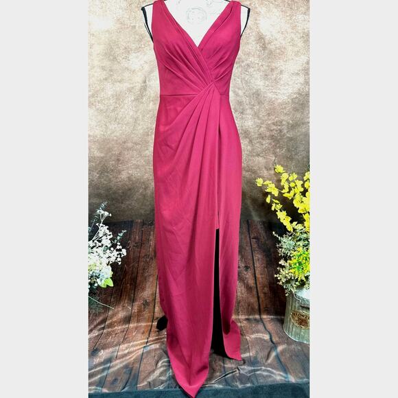 Jenny Packham V-Neck Crepe Column Gown - Burgundy - size 4 - Picture 5 of 16
